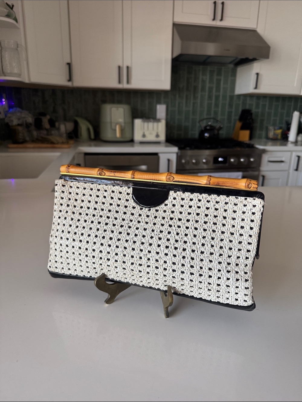 Woven White Clutch with Bamboo Accent
